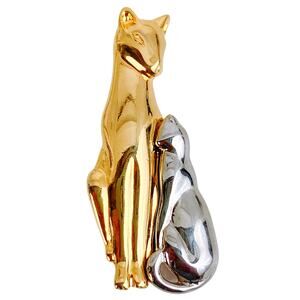 Gold Tone, Silver Tone Cat Brooch Vintage Style Modernist Pin Unbranded 80s-Y2K
